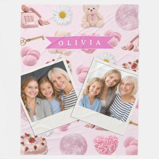 Personalized Coquette Teddy Bear Pink Aesthetic Fleece Deken (Voorkant)