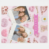 Personalized Coquette Teddy Bear Pink Aesthetic Fleece Deken (Voorkant (Horizontaal))