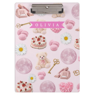 Personalized Coquette Teddy Bear Pink Aesthetic Klembord