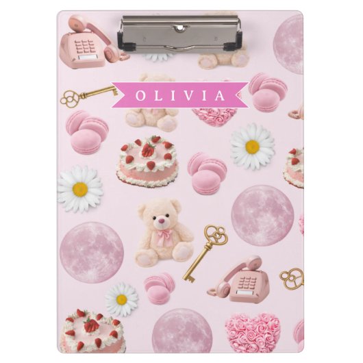 Personalized Coquette Teddy Bear Pink Aesthetic Klembord (Voorkant)