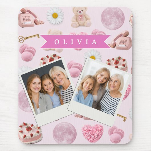 Personalized Coquette Teddy Bear Pink Aesthetic Muismat (Voorkant)