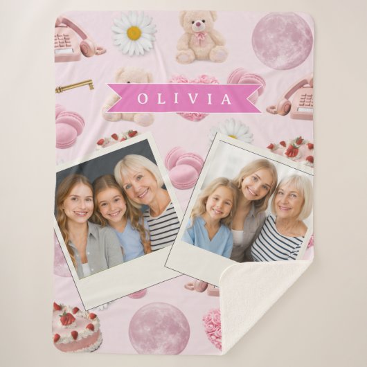 Personalized Coquette Teddy Bear Pink Aesthetic Sherpa Deken (Voorkant)