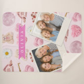 Personalized Coquette Teddy Bear Pink Aesthetic Sherpa Deken (Voorkant (horizontaal))