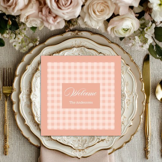 Personalized Coral Plaid Napkins Chic Table Style Servet