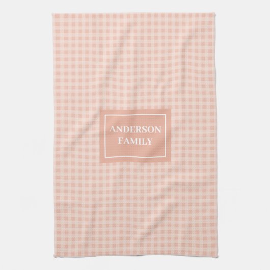 Personalized Coral Plaid Towel Chic Kitchen Style Theedoek (Verticaal)