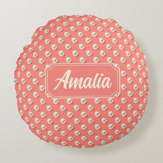 Personalized Coral Polka Dot Throw Pillow  Rond Kussen (Voorkant)