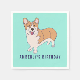 Personalized Corgi Dog Birthday Party Paper Napkin Servet