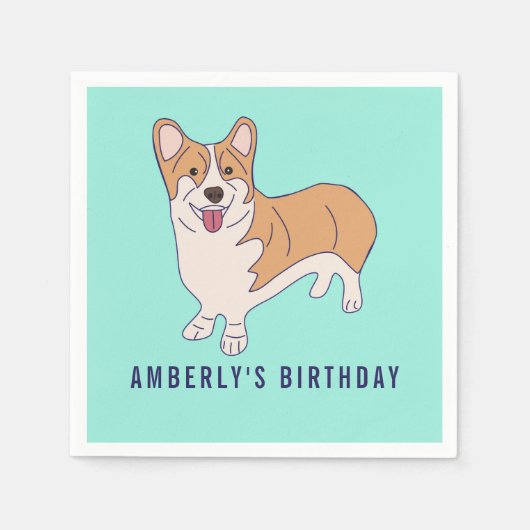 Personalized Corgi Dog Birthday Party Paper Napkin Servet (Voorkant)