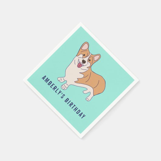 Personalized Corgi Dog Birthday Party Paper Napkin Servet (Hoek)