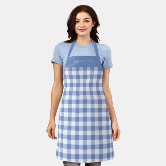 Personalized Cornflower Blue Gingham Check Pattern Schort (Gedragen)