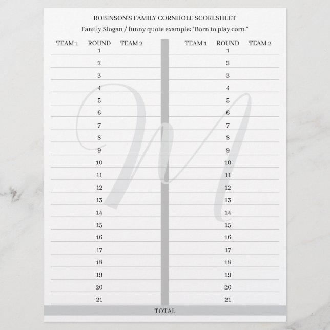 Personalized Cornhole Game Score Sheets Briefhoofd (Voorkant)