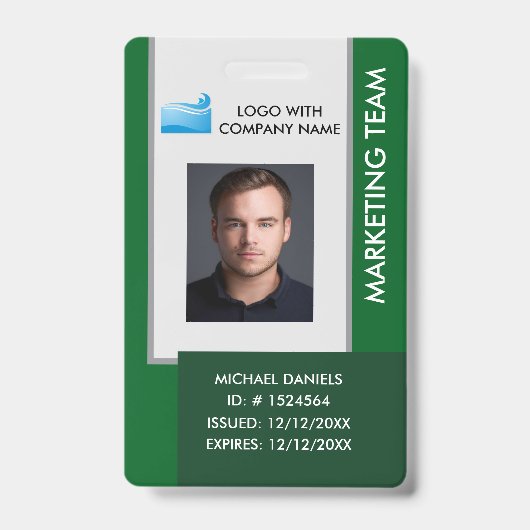 Personalized Corporate Employee ID Badge green (Voorkant)