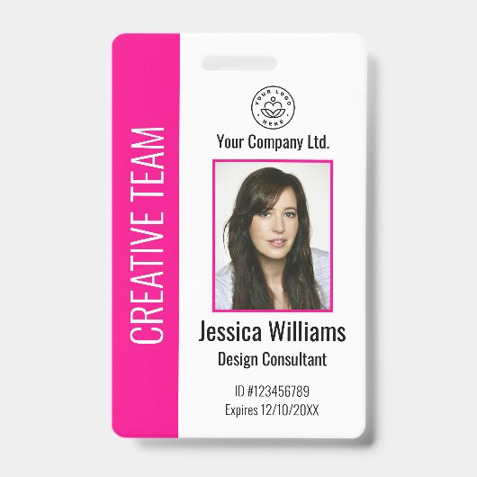 Personalized Corporate Employee ID Badge Hot Pink (Voorzijde)