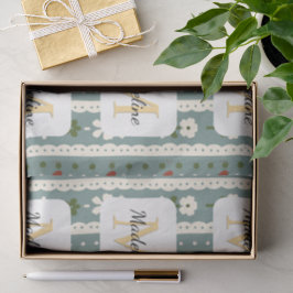 Personalized Cottagecore Floral Bow Green Tissuepapier