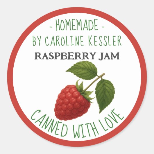 Personalized Country Farm Raspberry Jam Canning Ronde Sticker (Voorkant)