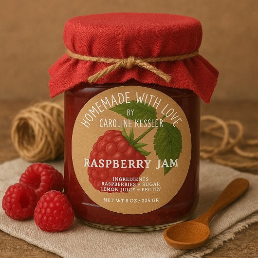 Personalized Country Farm Raspberry Jam Canning Ronde Sticker