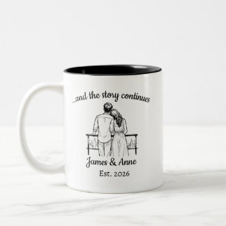 Personalized Couple Anniversary Mug, Wedding Gift Tweekleurige Koffiemok