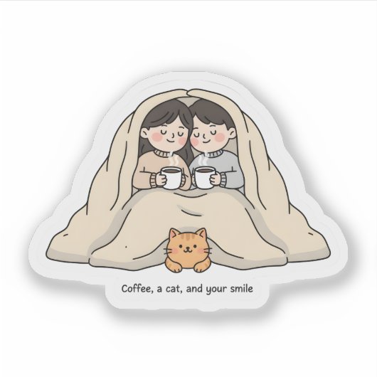 Personalized Couple & Cat Lovers Cozy Collection  Sticker (Voorkant)