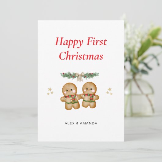 Personalized Couple First Christmas Feestdagenkaart (Staand voorkant)