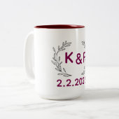 Personalized Couple Initials Mug with Special Date Tweekleurige Koffiemok (Voorkant links)