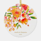 Personalized Couple Names Floral Orange Christmas Keramisch Ornament (Voorkant)