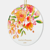 Personalized Couple Names Floral Orange Christmas Keramisch Ornament (Links)
