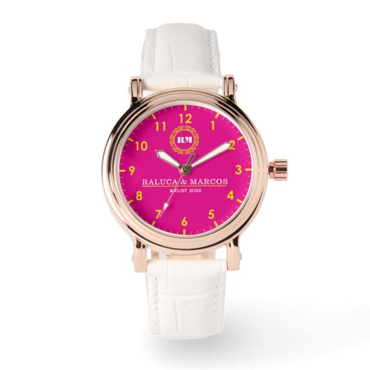 Personalized couple names minimal monogram pink horloge (Voorkant)