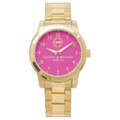Personalized couple names monogram pink horloge (Voorkant)