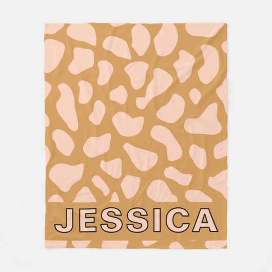 Personalized Cow Print Blush Pink Tan Fleece Deken (Voorkant)