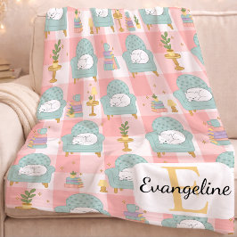 Personalized Cozy Aesthetic Cat Pattern Girl Pink Fleece Deken