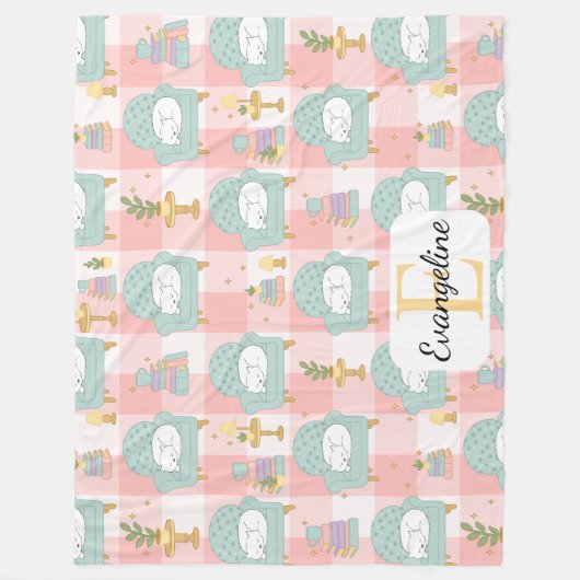 Personalized Cozy Aesthetic Pink Cat Pattern Girly Fleece Deken (Voorkant)