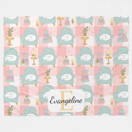 Personalized Cozy Aesthetic Pink Cat Pattern Girly Fleece Deken (Voorkant (Horizontaal))