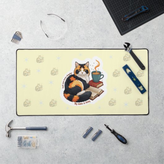 Personalized Cozy Calico Cat Large Desk Mat (Werkstation)