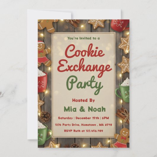 Personalized Cozy Christmas Cookie Exchange Party Kaart (Voorkant)