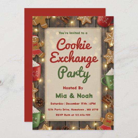 Personalized Cozy Christmas Cookie Exchange Party Kaart (Voorkant / Achterkant)