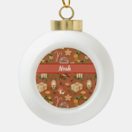 Personalized Cozy Christmas Name Ceramic Ball Orna Keramische Bal Ornament