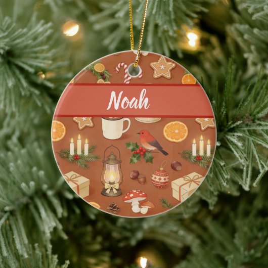 Personalized Cozy Christmas Name Ornament, Rustic  Keramisch Ornament (Boom)
