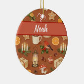 Personalized Cozy Christmas Name Ornament, Rustic  Keramisch Ornament (Rechts)