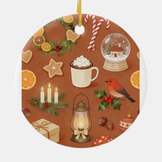 Personalized Cozy Christmas Name Ornament, Rustic  Keramisch Ornament (Achterkant)