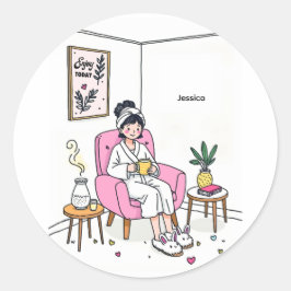 Personalized Cozy Daughter Gift Cute Self Care Ronde Sticker