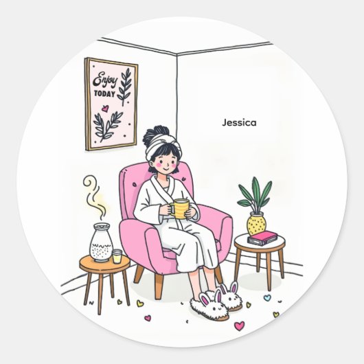 Personalized Cozy Daughter Gift Cute Self Care Ronde Sticker (Voorkant)