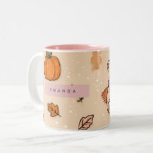 Personalized Cozy Fall Autumn Pumpkin & Teddy Bear Tweekleurige Koffiemok (Voorkant links)