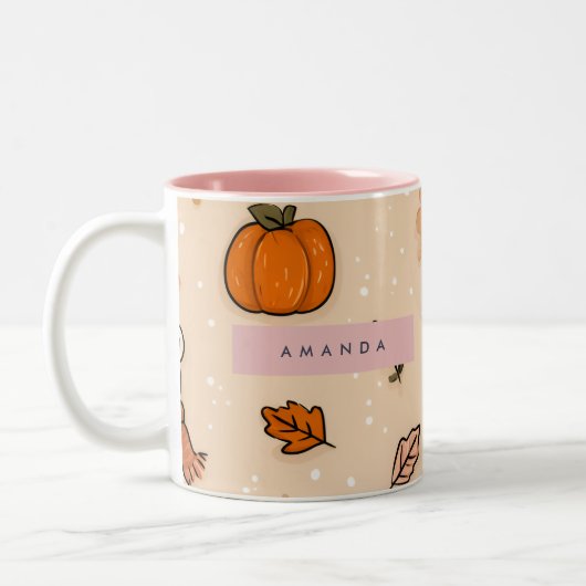 Personalized Cozy Fall Autumn Pumpkin & Teddy Bear Tweekleurige Koffiemok (Links)