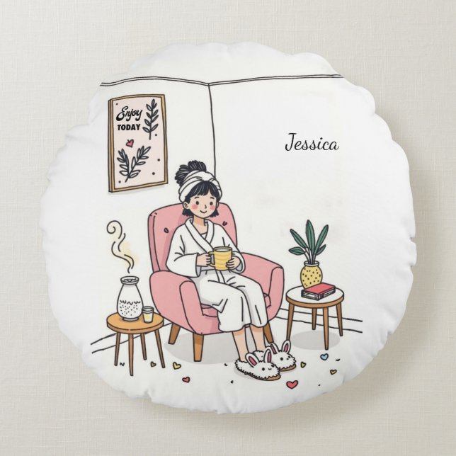 Personalized Cozy Friend Gift Cute Relaxing Care Rond Kussen (Voorkant)