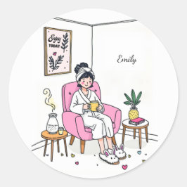 Personalized Cozy Friend Gift Cute Relaxing Ronde Sticker