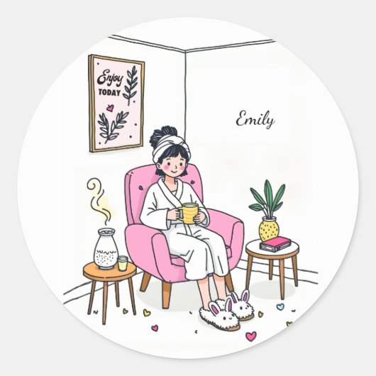 Personalized Cozy Friend Gift Cute Relaxing Ronde Sticker (Voorkant)