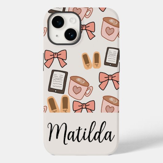 Personalized cozy Girly Bows & Coffee Pattern Case-Mate iPhone Case (Achterkant)