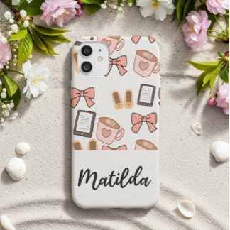 Personalized cozy Girly Bows & Coffee Pattern Case-Mate iPhone 14 Hoesje