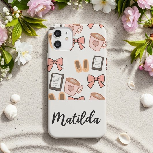 Personalized cozy Girly Bows & Coffee Pattern Case-Mate iPhone Case