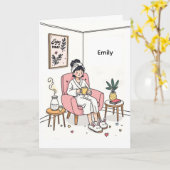 Personalized Cozy Mom Gift Cute Relaxing Self Care Kaart (Gele Bloem)
